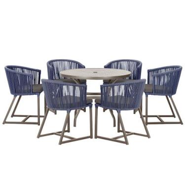 Imagem de Mesa com 6 Cadeiras de Jantar Roma 120cm e Noronha em Alumínio Marrom 