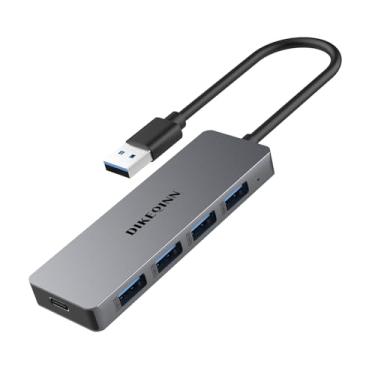 Imagem de Dikeqinn Hub USB, hub USB 3.0 múltiplo de 4 portas, hub de dados USB para laptop com porta de alimentação USB C, extensor USB para laptop, Windows, Linux, PC HP e mais (USB-A)