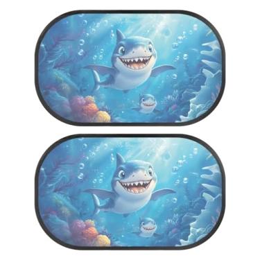 Imagem de TOADDMOS Protetores de sol de carro Sea Shark para bebê, protetor de luz solar, dobrável, bloqueador de luz solar, capa de malha para assentos traseiros, proteção contra brilho e proteção contra raios