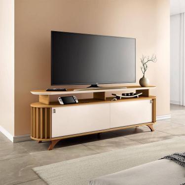 Imagem de Bancada Decorativa Kirby 1.8 Tv Até 70 Pol. Ripada Cinamomo/off White G26 - Gran Belo