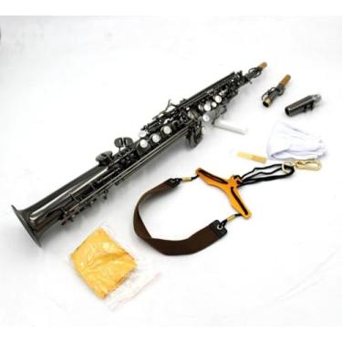 Imagem de Eastern music Prof use saxofone soprano reto preto brilhante de corpo inteiro