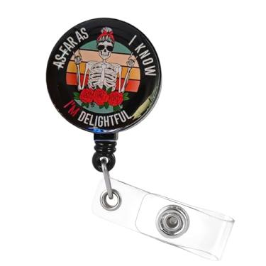 Imagem de Carretel de crachá de terror de caveira esqueleto – As far as i Know I'm Delightful Clipe retrátil para enfermeira nuring crachá de identificação com nome engraçado Halloween raio-X porta-crachá para