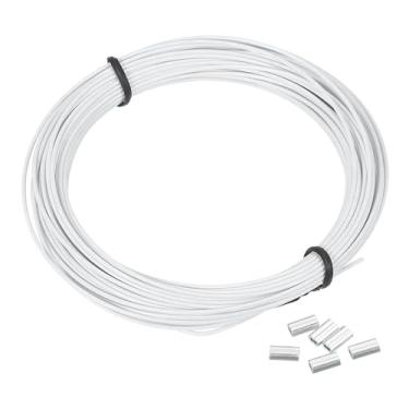 Imagem de PATIKIL Corda de aço inoxidável de 1/81.3 cm, revestimento de vinil branco de 10 m com 20 peças de mangas de crimpagem de alumínio M1 para pendurar luzes, varais, arame de treliça