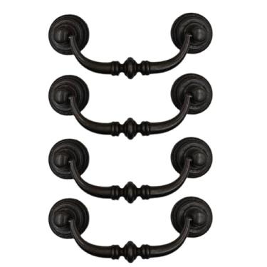 Imagem de Sdjdhej Puxadores de barra de armário de latão antigo, 4 peças, orifícios centrais, clássicos, vintage, retrô, puxadores de gaveta, armário de cozinha, banheiro, cômoda, gaveta, puxador (ferro antigo