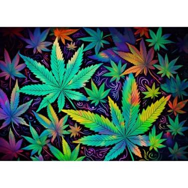 Imagem de Pintura de arte de diamante 5D com folhas de maconha, kit de pintura artística de diamante por números, para adultos, contas quadradas, mosaico, ponto cruz para decoração de parede, 40,6 x 30,48 cm