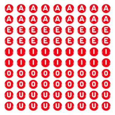 Imagem de Pandahall 100 peças contas de letras de vogal acrílicas transparentes AEIOU contas do alfabeto 7 x 4 mm contas redondas planas para colar faça você mesmo, pulseira, chaveiros, fabricação de joias