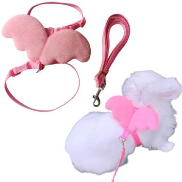 Imagem de Peitoral e coleira de coelho ajustável à prova de fuga para caminhada, corrida, acampamento, ao ar livre, conjunto de coleira para animais pequenos (rosa, grande)