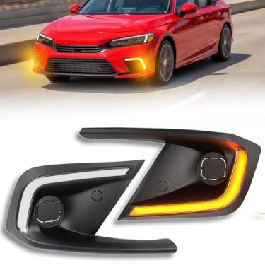 Imagem de PGTOPONE Switchback Luz de seta de LED branca/âmbar com neblina frontal, função de luz de seta de LED sequencial dinâmica, compatível com Honda CIVIC 11º 2022 LX EX Touring Sport