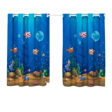 Imagem de Cortina Pequena Quarto Infantil Criança Bebe Berço Americano Nacional Simples P/Varao Menino Menina Fundo Mar