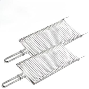 Imagem de Grelha Dupla folha Grande Churrasco Peixe Frango Linguiça Aço Multiuso Churrasqueira Carne(2 Unidades)