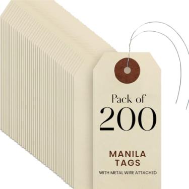 Imagem de 9pt Creme Manila Tag w/Wire Hanger Conjunto de 200 tamanhos #2