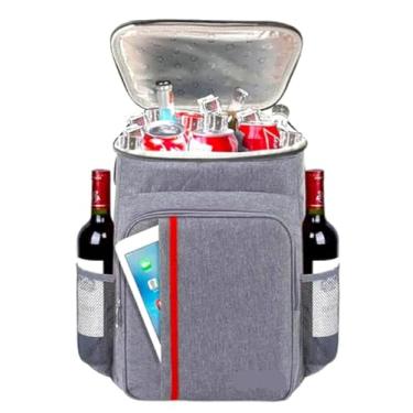 Imagem de Mochila Bolsa Térmica Cooler de Grande Capacidade 20L lancheira Portátil expansível com isolamento, impermeável, à prova de vazamento, bolsa térmica com alça de ombro PREMIUM (Cinza)