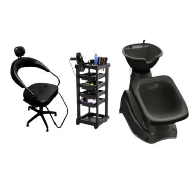 Imagem de Kit lavatório Grande Preto + Carrinho Cabelo + Cadeira Salão - Varios