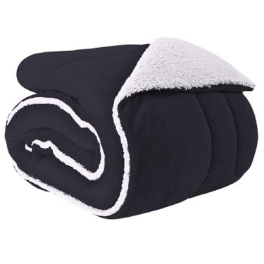 Imagem de Coberdrom Edredom Solteiro Pele de Carneiro Sherpa Dupla face Macio Preto