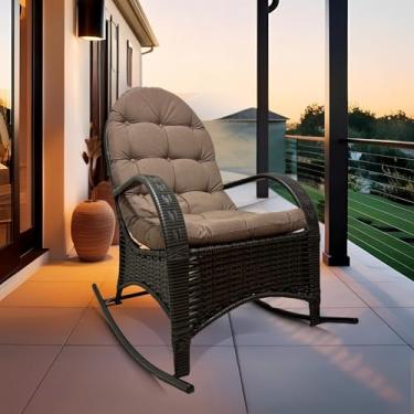 Imagem de Cadeira Balanço Com Almofada Poltrona Descanso Ergonômica para Varanda Área Externa Junco Espuma Macia Tecido Impermeável… (Nude)