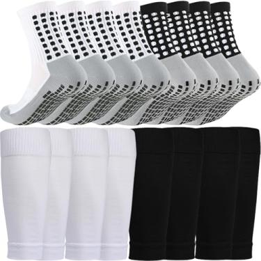 Imagem de KMOLY Conjunto Com 4 Meias De Futebol Aderência, Caneleiras Para E Basquete, Homens Mulheres, Preto/Branco, Tamanho Único (Conjunto (Preto Branco))