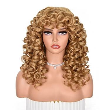 Imagem de ANNISOUL Perucas Loiras Cacheadas Para Mulheres Negras, Peruca Afro Longa Cacheada Com Franja Para Mulheres, Cabelo Grande, Elástico E Fofo De Fibra Sintética Sem Cola Para Cosplay E Uso Diário