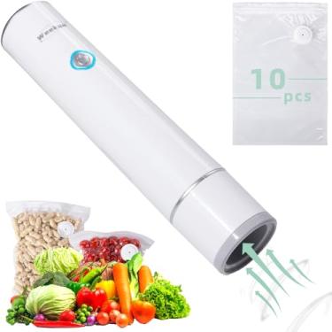 Imagem de WeeKuu Seladora a vácuo portátil para armazenamento de alimentos – portátil e recarregável, operação automática fácil com uma mão, ideal para cozinhar sous vide, 1 selante a vácuo + 10 sacos