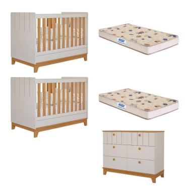 Imagem de Quarto Bebê Gêmeos Berço Mini Cama Cômoda Liza e 2 Colchões Gazin Permobili