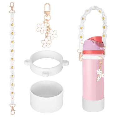 Imagem de Conjunto de botas de silicone para garrafa de água Owala 680 g 992 g com alça de alça e pingente compatível com Owala Freesip, alças de garrafa de água para transporte para Owala Tumbler chaveiro de