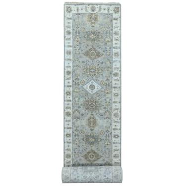 Imagem de Shahbanu Rugs Tapete oriental cinza escuro design geométrico de lã pura atado à mão GG Runner (6 cm x 45 cm)