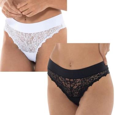 Imagem de Kit 2 Calcinhas Fio Dental Vanille DeMillus Renda Cós Duplo, Preto, Br