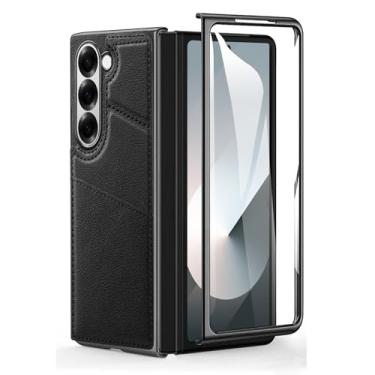 Imagem de HAO RIYLN Capa carteira para Samsung Galaxy Z Fold6, capa de telefone de couro retrô com compartimentos para cartões, suporte oculto, capa galvanizada à prova de choque, preta, Z DOBRAD6