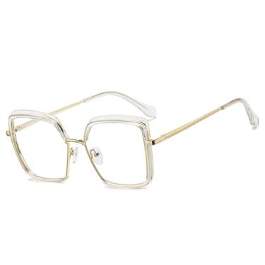 Imagem de Armação de óculos retrô transparente feminina, armação de metal com dobradiça de mola, masculina (transparente)