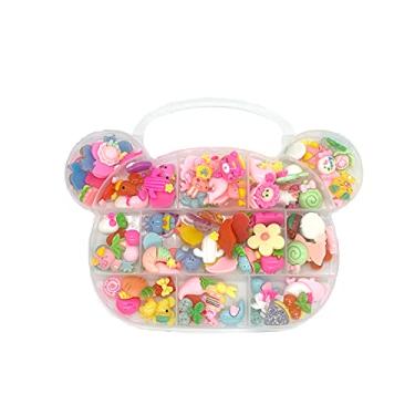 Imagem de CiCy Conjunto de 100 peças de berloques de resina de desenho animado flatback amuletos misturados de geleca cabochão de resina para fazer suprimentos com recipiente de urso para artesanato faça você