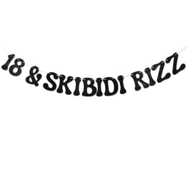 Imagem de 18 & Skibidi Rizz Banner - Happy 18th Birthday Banner, Cheer to 18 Years, Skibidi Toilet 18th Birthday Party Decorations Black Glitter
