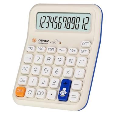Imagem de Pendancy Calculadora rosa para crianças, pequenas calculadoras fofas de mesa de 12 dígitos, função básica, tela LCD grande, botões grandes, para escritório, escola, uso doméstico OS-A100 (azul)