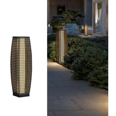 Imagem de Lâmpadas De Chão Alimentadas Por Energia Solar Ao Ar Livre, Lâmpadas De Piso De Vime De Vime Feitas à Mão à Prova D'Água, Auto On/off, Luz Led, Lanternas Decorativas Ao Ar Livre Para Entrad