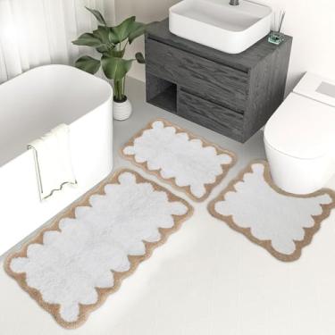 Imagem de Urltmaji Conjunto de 3 peças de tapetes de banheiro recortados, tapete de banho fofo antiderrapante com contorno em forma de U, de microfibra absorvente, de microfibra, caqui, divertido, lavável à