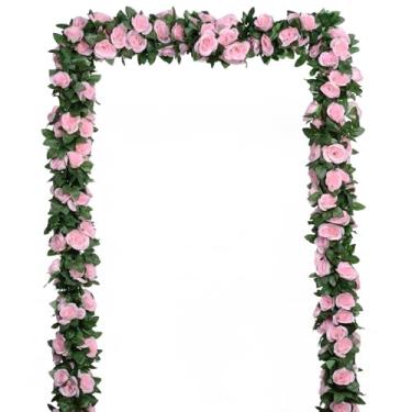Imagem de SLanC 5 peças (41 pés) guirlanda de flores artificiais de videira rosa para festa de casamento arco jardim decoração floral (rosa e verdura)