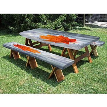Imagem de Toalha de mesa de piquenique e banco de poliéster com folhas de bordo de 183 cm, textura florestal floral de outono, conjunto de 3 peças, perfeito para festas ao ar livre, 71 x 182 cm