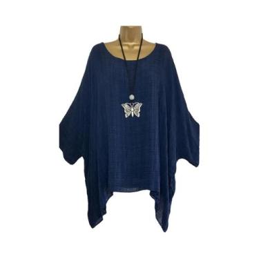 Imagem de Blusa Feminina Solta com Manga Morcego 3/4 - Gola Redonda, Casual e El