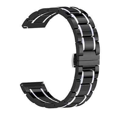 Imagem de Pwkutn Pulseira de relógio de cerâmica de 20 mm lisa com fivela borboleta para Samsung Gear S2 Classic/Frontier Garmin Vivoactive3 preto e branco