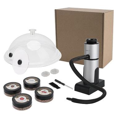 Imagem de Kit de defumador de coquetel com lascas de madeira, cúpula e tampa de copo, infusor de fumaça portátil para uso interno para cozinhar alimentos, coquetéis, uísque, bife, salmão, queijo, churrasco e pizza, prata, tamanho único