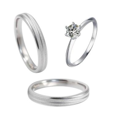 Imagem de Par Alianças Namoro Prata Friso 4mm + Anel Solitário Pedra Branca Luxo