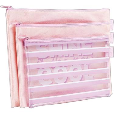 Imagem de Tilibra Estojo Conjunto Slim Shine 3 Peças Rosa - Grande, Médio e Pequeno