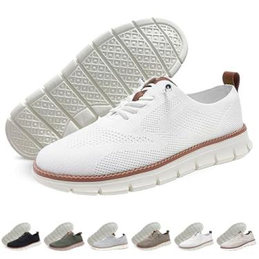 Imagem de Tênis masculino Breeze Oxfords, malha respirável, sapatos casuais de negócios, tênis leve para caminhada, Branco, 46