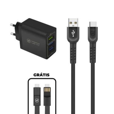 Imagem de Kit Carregador Triplo Turbo + Cabo Dual Shock Tipo C + Cabo Slim 3 em 