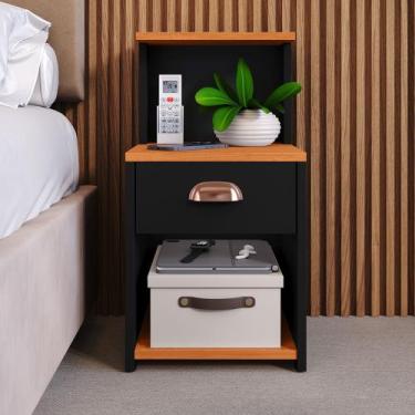 Imagem de Mesa de Cabeceira CLÉO com Gaveta Puxador Concha, Nicho e Prateleira -