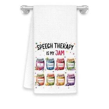 Imagem de Rose88Gift Speech Therapy is My Jam! Toalha de cozinha - Presente de aniversário exclusivo para professores e fonoaudiólogos - Tema de pote de geleia de presente - Toalhas macias e absorventes para o