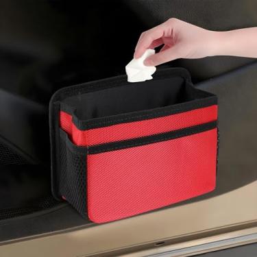 Imagem de Hovom Caixote do lixo automotivo Oxford impermeável com saco de lixo, mini lixeira dobrável para veículos, organizador de armazenamento pequeno multifuncional para porta de carro e encosto de banco