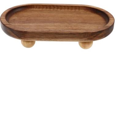 Imagem de Bandeja decorativa multifuncional de madeira maciça, organizador de bancada, pedestal de exibição, placa de elevação para sabonete, perfume, velas, esponja, banheiro, cozinha (Oval)