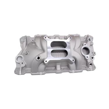 Imagem de 1 Conjunto de coletor de admissão de plano duplo acetinado SHLPDFM Casting compatível com SBC Small Block Chevy 265 350 400 1956-1986
