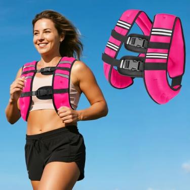 Imagem de Colete ponderado rosa de 9 kg com duas alças de ajuste para homens e mulheres, colete de peso com listras refletivas para treino, treinamento de força, corrida, fitness, musculação, perda de peso