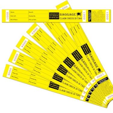 Imagem de 1000 etiquetas amarelas de identificação de bolsa de hotel com fita de transferência na parte de trás, etiqueta de cheque, etiquetas de identificação de bagagem numeradas de 0000 a 0999 para