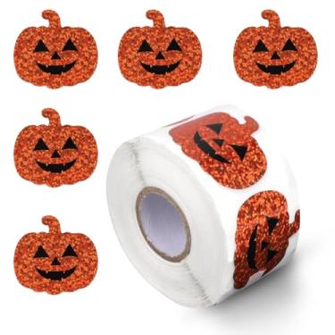 Imagem de Rolo de 500 Adesivos Abóbora Halloween, 3,8x4cm Laranja Brilhante Cortado a Laser Formato Prova D'água Autoadesivos para Lembrancinhas de Festa Álbuns Recortes Sacolas Guloseimas e Decoração DIY
